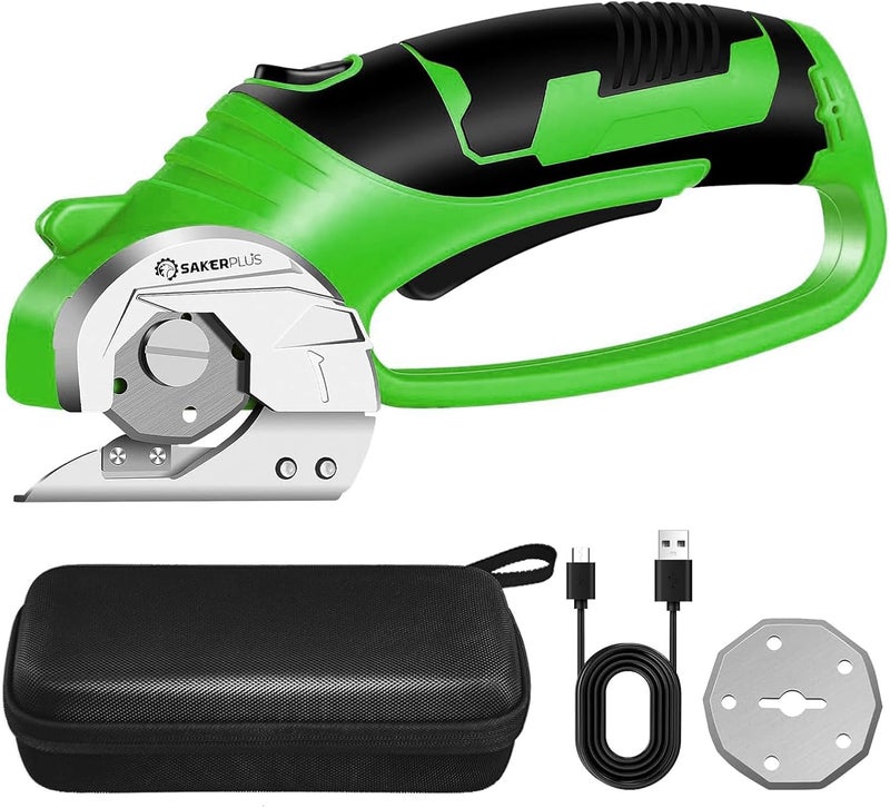 SakerPlus Cordless Electric Scissors,4V Rechargeable Cardboard Box Cutter Heavy Duty Fabric Scissor with Safety Lock & LED Light,Power Rotary Cutter for Leather Carpet Plastic Cutting,Sewing,Crafting - Image 1
